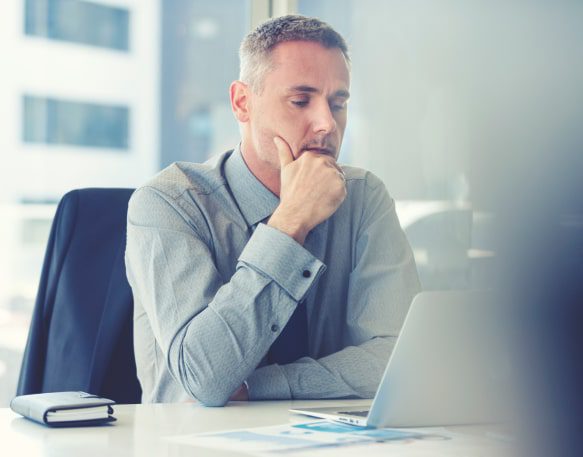 Dat People Broker Serious Businessman Looking At Laptop