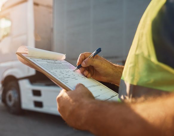 A Trucker Writes On A Clipboard Min