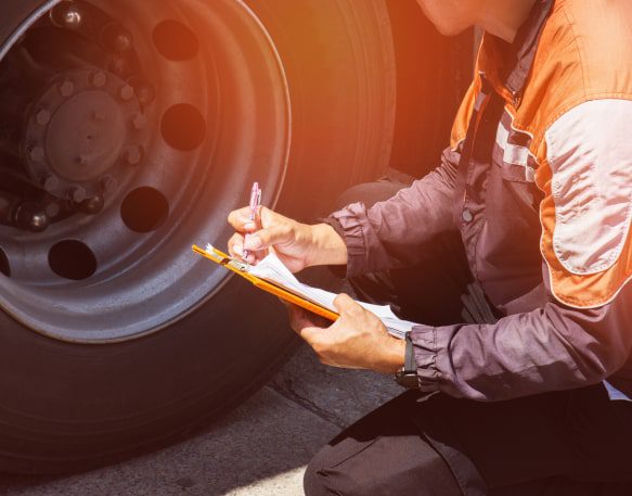 Truck Driver Performing A Safety Evaluation Of Their Vehicle Min