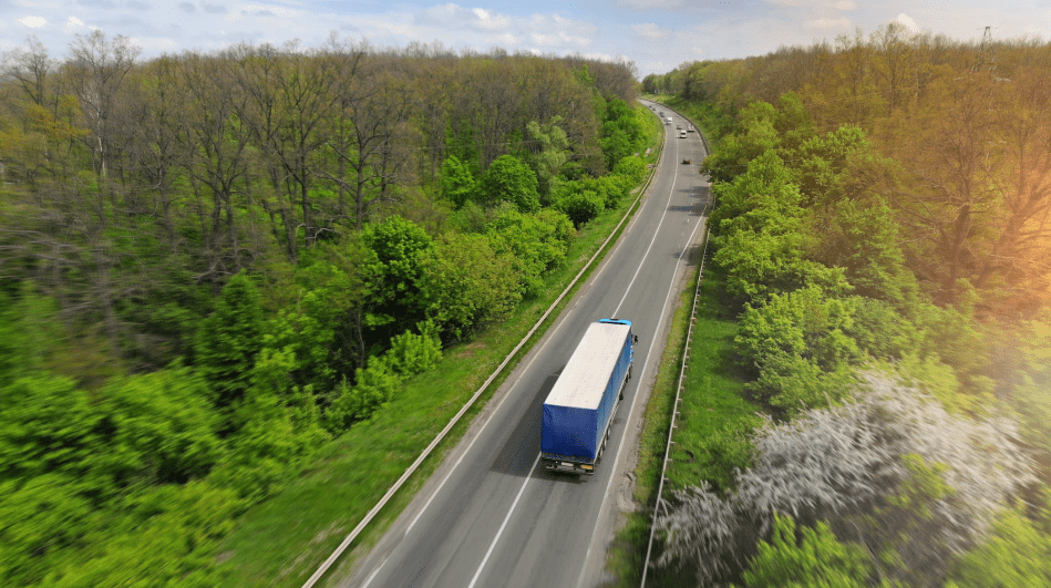 DAT Equipment Truck Conestoga Trailer Driving On Highway