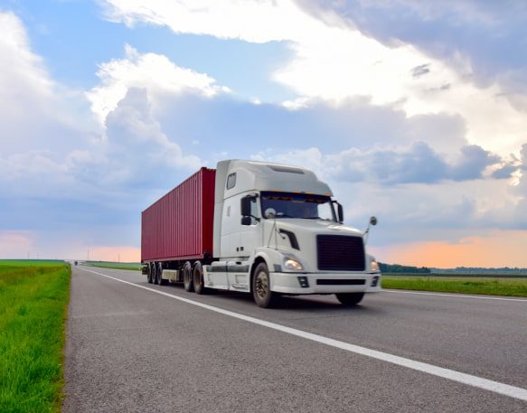 Intermodal transportation vehicle driving on the highway.