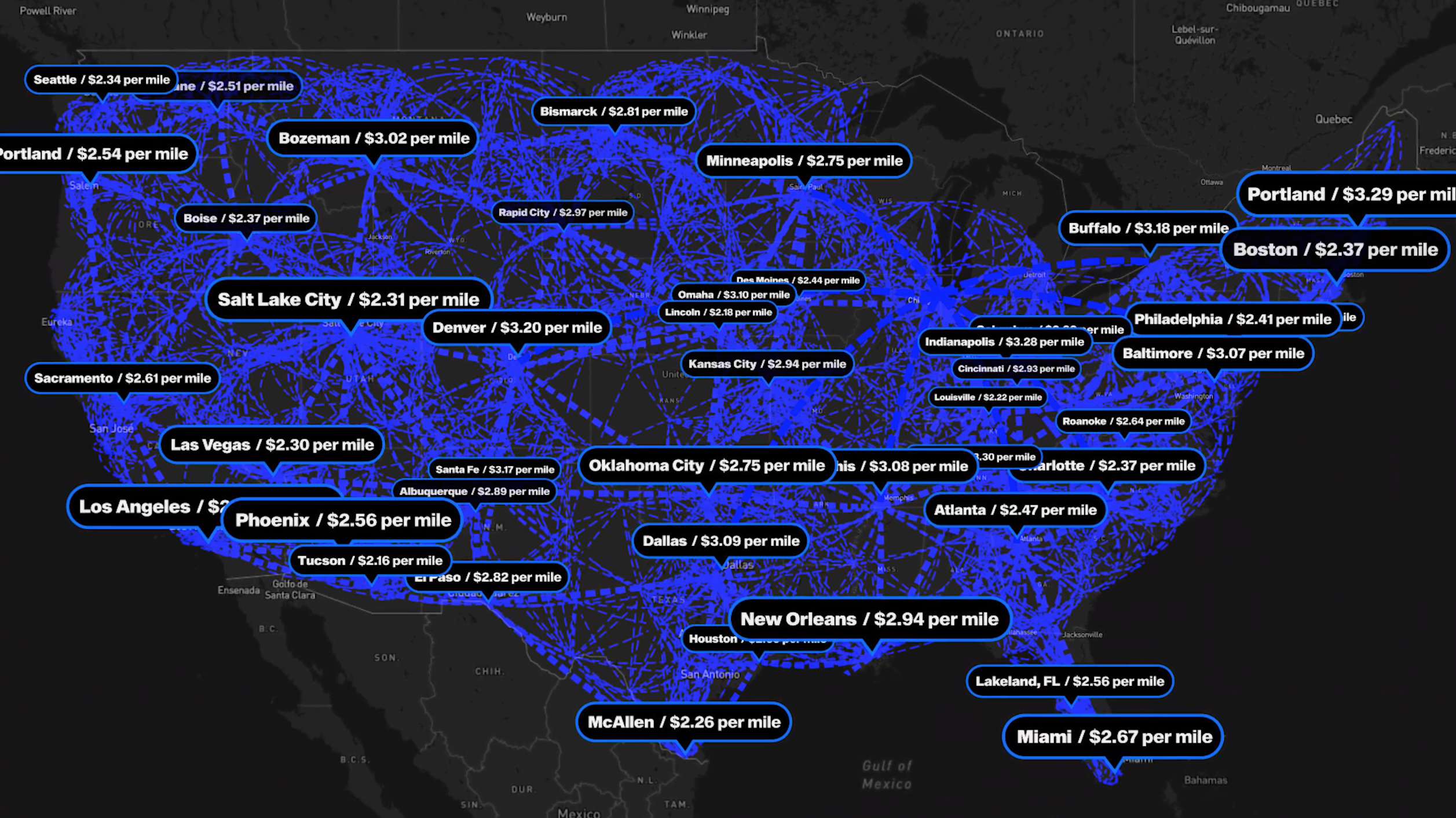 Map view of per-mile rate in the different US States